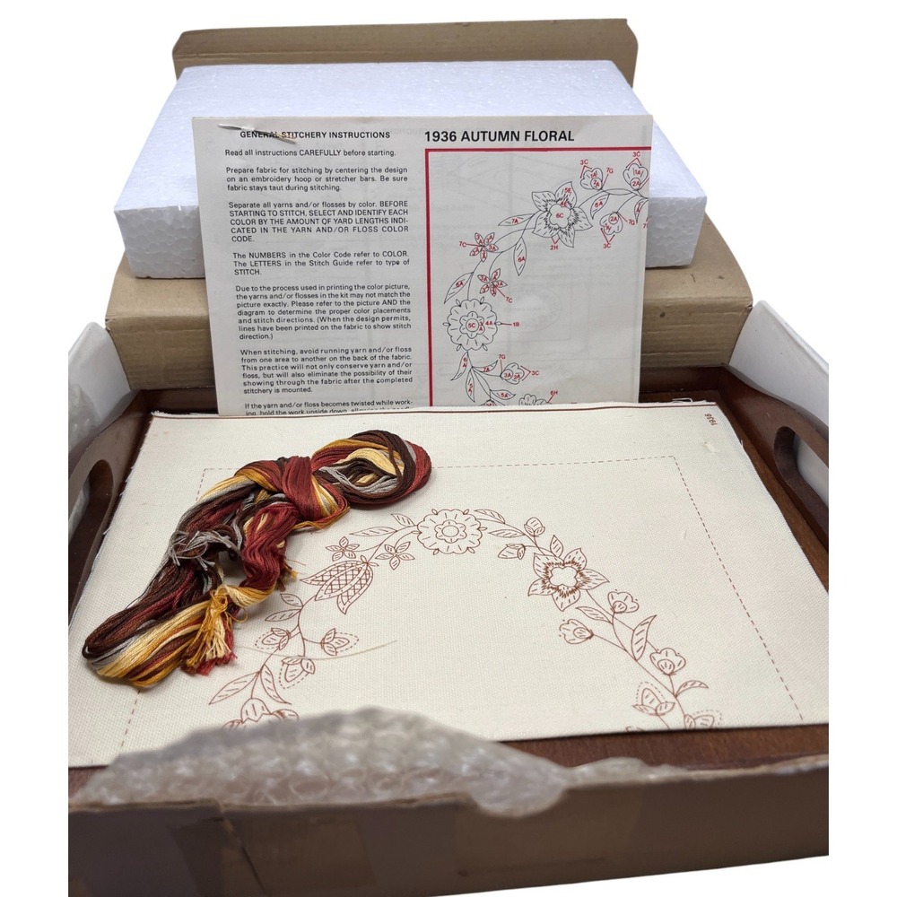 Autumn Floral Embroidery Craft Kit Wooden Tray #1936 The Creative Circle READ‎